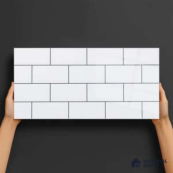 Faux Subway Wall Tile TL 04685 H Brick Solara Bright White 2 ft x 1 ft Ceramic Glossy Finish - 9 mm | Suitable For Kitchen, Bathroom Walls and Backsplashes | Please Expect a Slight Variation of Pattern (Sample)