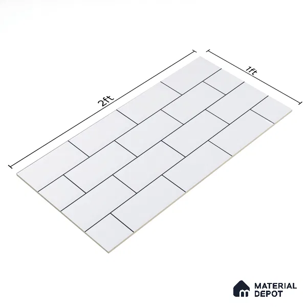 Faux Subway Wall Tile TL 04685 H Brick Solara Bright White 2 ft x 1 ft Ceramic Glossy Finish - 9 mm | Suitable For Kitchen, Bathroom Walls and Backsplashes | Please Expect a Slight Variation of Pattern (Sample)