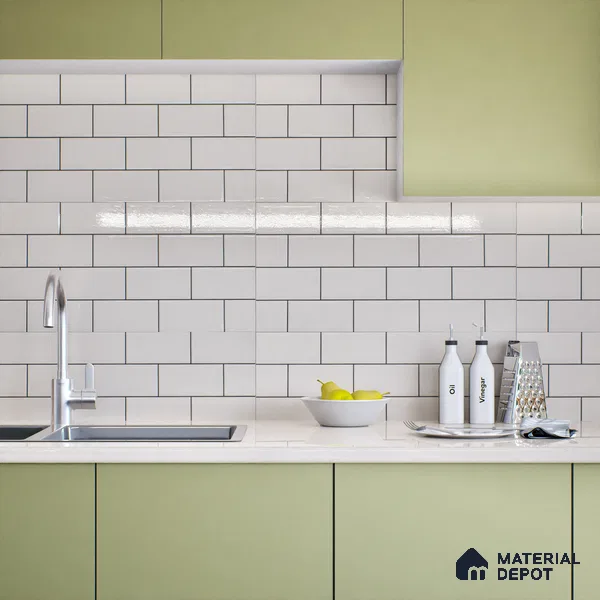 Faux Subway Wall Tile TL 04685 H Brick Solara Bright White 2 ft x 1 ft Ceramic Glossy Finish - 9 mm | Suitable For Kitchen, Bathroom Walls and Backsplashes | Please Expect a Slight Variation of Pattern (Sample)