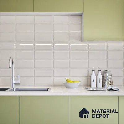 Faux Subway Wall Tile TL 04685 I Brick Solara Versilia White 2 ft x 1 ft Ceramic Glossy Finish - 9 mm | Suitable For Kitchen, Bathroom Walls and Backsplashes | Please Expect a Slight Variation of Pattern (Sample)