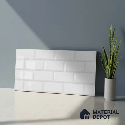 Faux Subway Wall Tile TL 04685 J Brick Solara Ice White 2 ft x 1 ft Ceramic Glossy Finish - 9 mm | Suitable For Kitchen, Bathroom Walls and Backsplashes | Please Expect a Slight Variation of Pattern