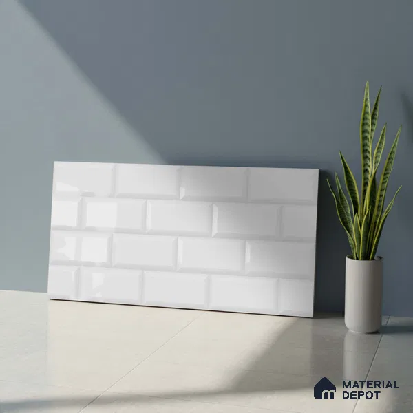 Faux Subway Wall Tile TL 04685 J Brick Solara Ice White 2 ft x 1 ft Ceramic Glossy Finish - 9 mm | Suitable For Kitchen, Bathroom Walls and Backsplashes | Please Expect a Slight Variation of Pattern