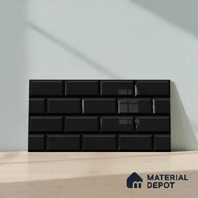 Faux Subway Wall Tile TL 04685 L Brick Solara Nero Black 2 ft x 1 ft Ceramic Glossy Finish - 9 mm | Suitable For Kitchen, Bathroom Walls and Backsplashes | Please Expect a Slight Variation of Pattern (Sample)