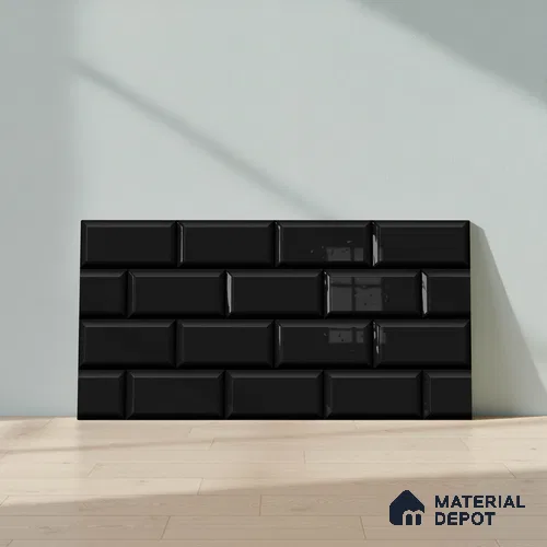 Faux Subway Wall Tile TL 04685 L Brick Solara Nero Black 2 ft x 1 ft Ceramic Glossy Finish - 9 mm | Suitable For Kitchen, Bathroom Walls and Backsplashes | Please Expect a Slight Variation of Pattern