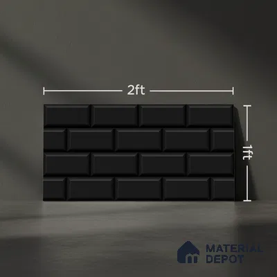 Faux Subway Wall Tile TL 04685 L Brick Solara Nero Black 2 ft x 1 ft Ceramic Glossy Finish - 9 mm | Suitable For Kitchen, Bathroom Walls and Backsplashes | Please Expect a Slight Variation of Pattern (Sample)
