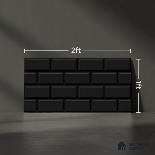 Faux Subway Wall Tile TL 04685 L Brick Solara Nero Black 2 ft x 1 ft Ceramic Glossy Finish - 9 mm | Suitable For Kitchen, Bathroom Walls and Backsplashes | Please Expect a Slight Variation of Pattern (Sample)