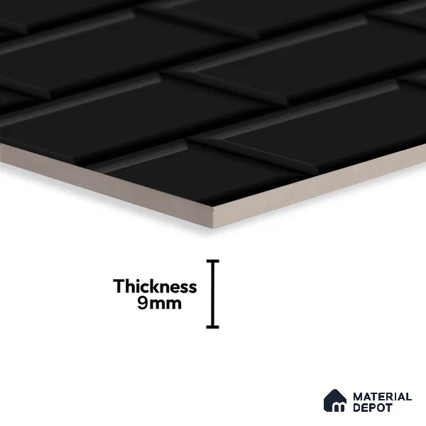 Faux Subway Wall Tile TL 04685 L Brick Solara Nero Black 2 ft x 1 ft Ceramic Glossy Finish - 9 mm | Suitable For Kitchen, Bathroom Walls and Backsplashes | Please Expect a Slight Variation of Pattern (Sample)