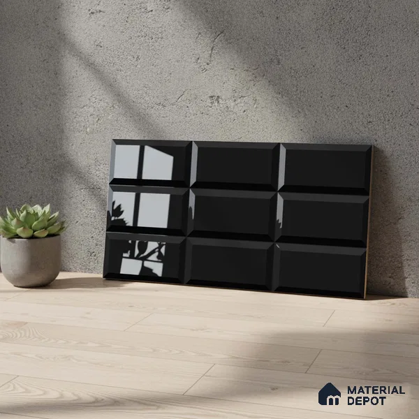 Faux Subway Wall Tile TL 04685 M Brick Solara Classic Black 2 ft x 1 ft Ceramic Glossy Finish - 9 mm | Suitable For Kitchen, Bathroom Walls and Backsplashes | Please Expect a Slight Variation of Pattern (Sample)