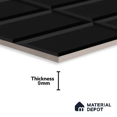 Faux Subway Wall Tile TL 04685 M Brick Solara Classic Black 2 ft x 1 ft Ceramic Glossy Finish - 9 mm | Suitable For Kitchen, Bathroom Walls and Backsplashes | Please Expect a Slight Variation of Pattern (Sample)