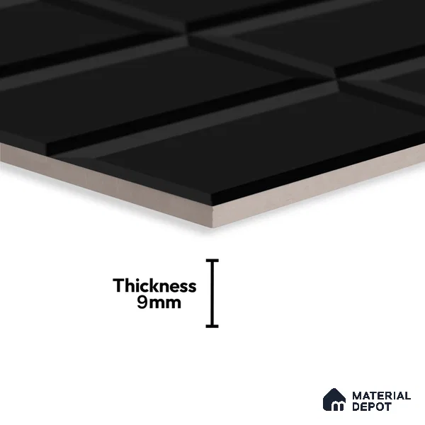 Faux Subway Wall Tile TL 04685 M Brick Solara Classic Black 2 ft x 1 ft Ceramic Glossy Finish - 9 mm | Suitable For Kitchen, Bathroom Walls and Backsplashes | Please Expect a Slight Variation of Pattern (Sample)