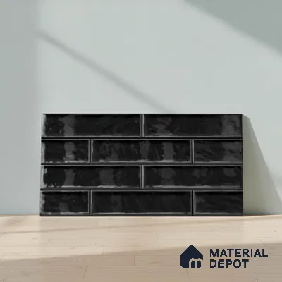 Faux Subway Wall Tile TL 04685 P Brick Solara Coal Shimmer 2 ft x 1 ft Ceramic Glossy Finish - 9 mm | Suitable For Kitchen, Bathroom Walls and Backsplashes | Please Expect a Slight Variation of Pattern