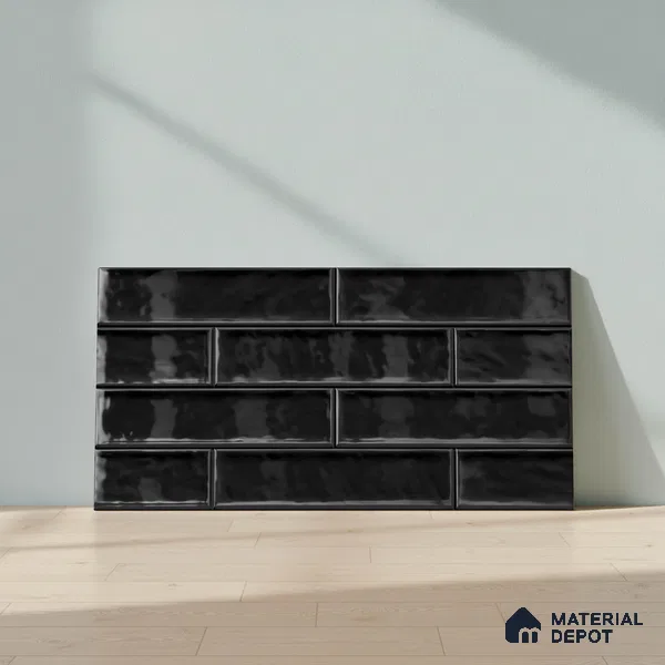Faux Subway Wall Tile TL 04685 P Brick Solara Coal Shimmer 2 ft x 1 ft Ceramic Glossy Finish - 9 mm | Suitable For Kitchen, Bathroom Walls and Backsplashes | Please Expect a Slight Variation of Pattern