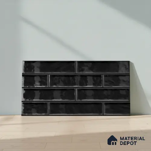 Faux Subway Wall Tile TL 04685 P Brick Solara Coal Shimmer 2 ft x 1 ft Ceramic Glossy Finish - 9 mm | Suitable For Kitchen, Bathroom Walls and Backsplashes | Please Expect a Slight Variation of Pattern