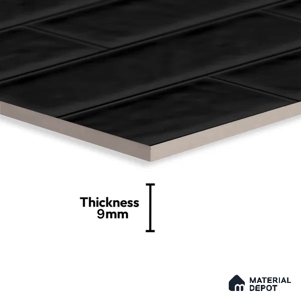 Faux Subway Wall Tile TL 04685 P Brick Solara Coal Shimmer 2 ft x 1 ft Ceramic Glossy Finish - 9 mm | Suitable For Kitchen, Bathroom Walls and Backsplashes | Please Expect a Slight Variation of Pattern