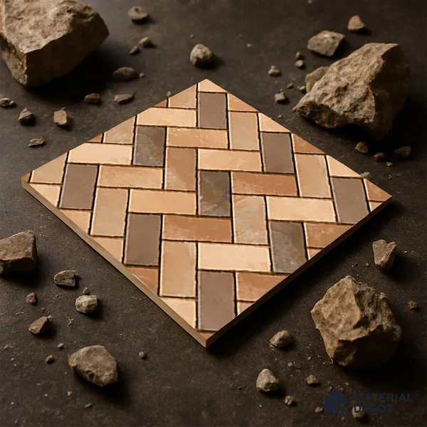Parking Floor Tile TL 07561 Sepia Thread | 16 x 16 inch | Anti Skid Matte Finish Heavy Duty Vitrified Tile - 12 mm | Suitable For High Traffic Areas, Terrace, Balcony | Pattern Alignment May Vary | 2-3 mm Spacer is Mandatory