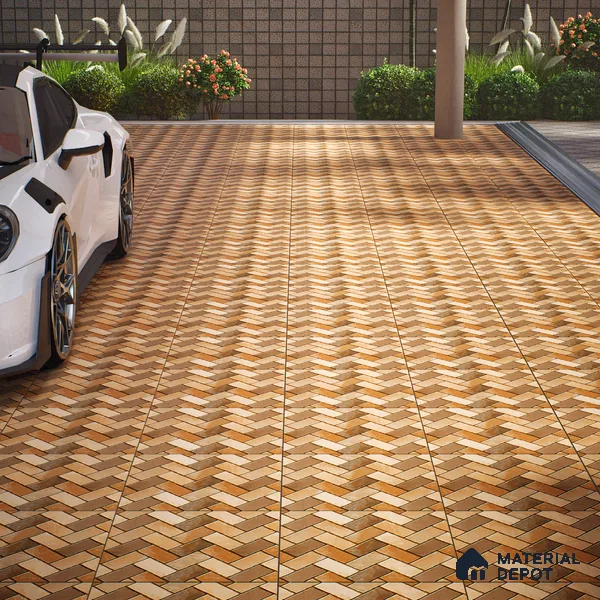 Parking Floor Tile TL 07561 Sepia Thread | 16 x 16 inch | Anti Skid Matte Finish Heavy Duty Vitrified Tile - 12 mm | Suitable For High Traffic Areas, Terrace, Balcony | Pattern Alignment May Vary | 2-3 mm Spacer is Mandatory