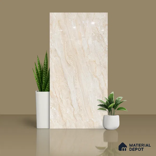 Budget Friendly Marble Floor & Wall Tile Value For Money TL 05594 Beige Sheltar 4 ft x 2 ft - Vitrified Glossy Finish -9 mm | 4 Random Design | Suitable for Living Room,Bedroom & Bathroom (Sample)