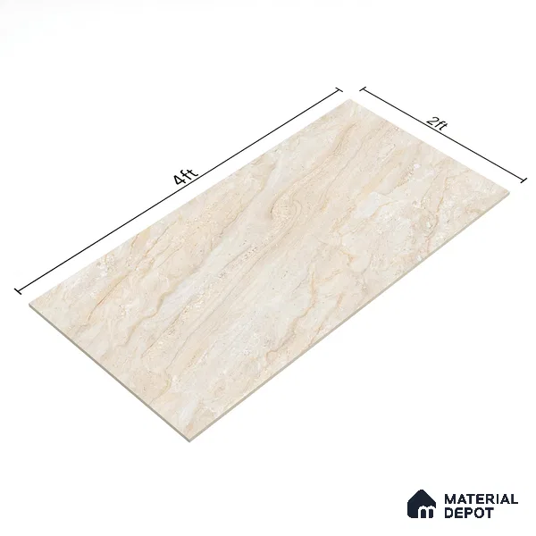 Budget Friendly Marble Floor & Wall Tile Value For Money TL 05594 Beige Sheltar 4 ft x 2 ft - Vitrified Glossy Finish -9 mm | 4 Random Design | Suitable for Living Room,Bedroom & Bathroom (Sample)