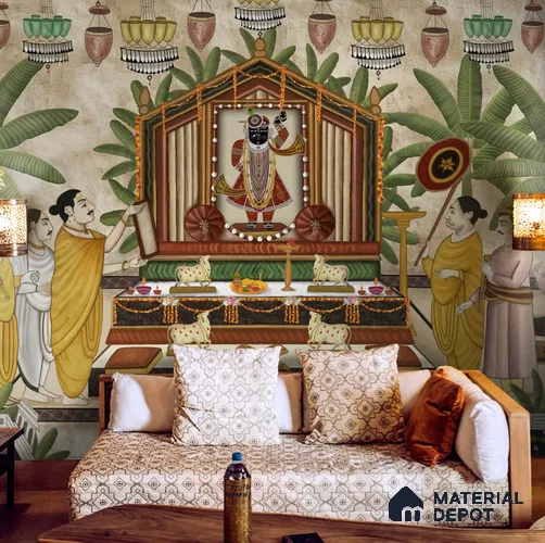 Shrinathji Pichwai Design Wallpaper Sukoon Series Handmade Patterned Design (Customised Size Wallpaper)