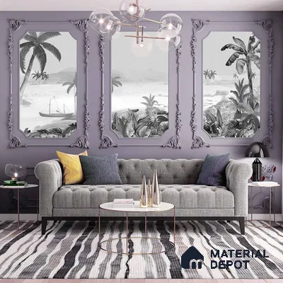Silent Night, Tropical Beach Wallpaper, Black and White Sukoon Series Canvas Tropical Design (Customised Size Wallpaper)