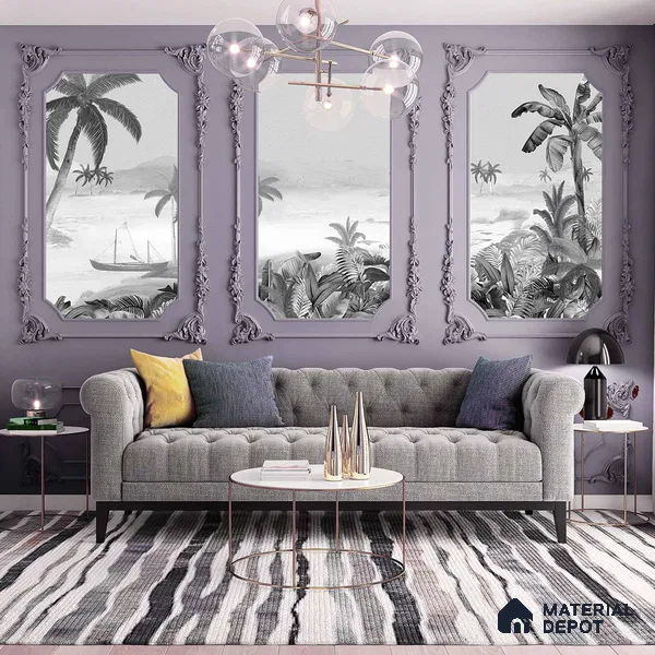 Silent Night, Tropical Beach Wallpaper, Black and White Sukoon Series Canvas Tropical Design (Customised Size Wallpaper)