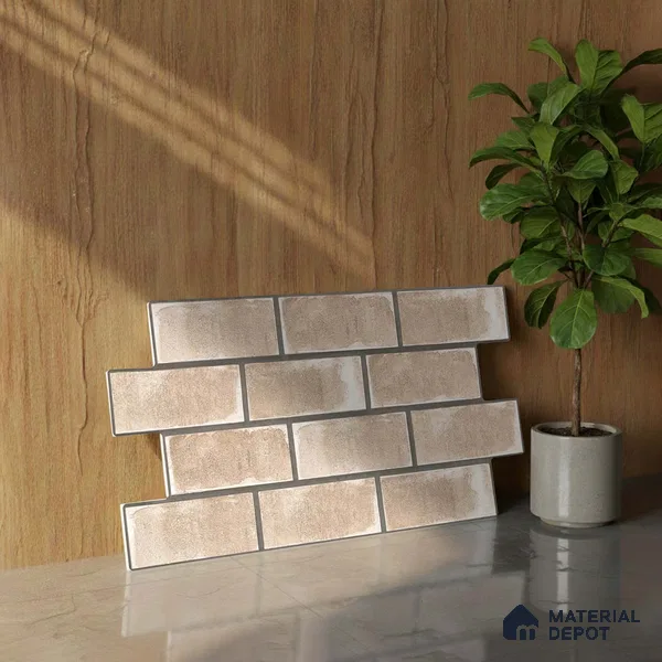 Brick Wall Tile TL 06594 B Brick Line Ivory 2 ft x 1 ft Ceramic Matte Finish - 9 mm | Suitable for Balcony, Foyer,  Elevation, Courtyard