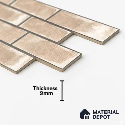 Brick Wall Tile TL 06594 B Brick Line Ivory 2 ft x 1 ft Ceramic Matte Finish - 9 mm | Suitable for Balcony, Foyer,  Elevation, Courtyard