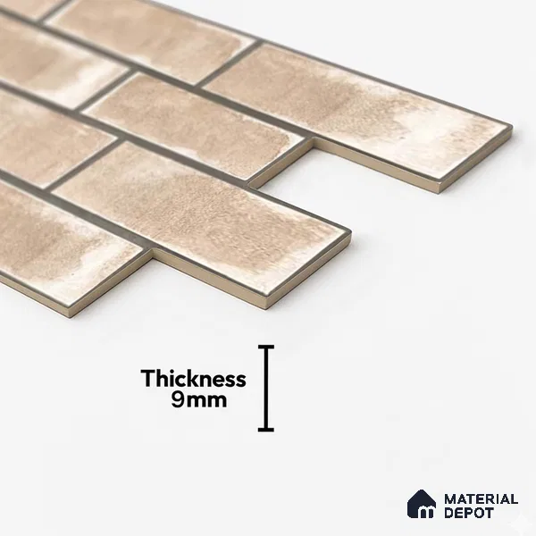 Brick Wall Tile TL 06594 B Brick Line Ivory 2 ft x 1 ft Ceramic Matte Finish - 9 mm | Suitable for Balcony, Foyer,  Elevation, Courtyard