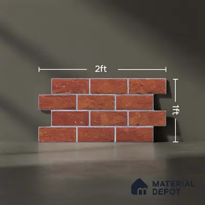 Brick Wall Tile TL 06594 D Brick Line Arena 2 ft x 1 ft Ceramic Matte Finish - 9 mm | Suitable for Foyer, Balcony, Elevation, Courtyard