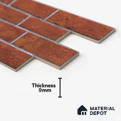 Brick Wall Tile TL 06594 D Brick Line Arena 2 ft x 1 ft Ceramic Matte Finish - 9 mm | Suitable for Foyer, Balcony, Elevation, Courtyard
