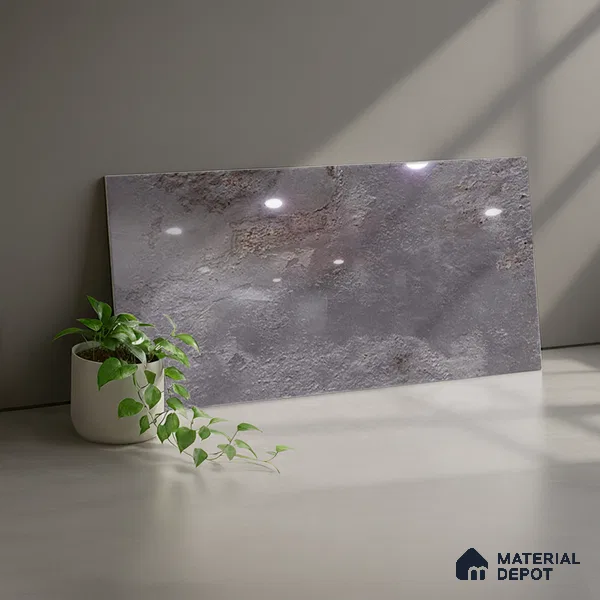 Stone Wall Tile TL 06547 C Hoover Grey 2 ft x 1 ft Ceramic Glossy Finish - 8 mm | Suitable for Living Room, Kitchen & Bathroom
