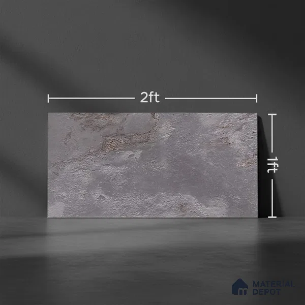Stone Wall Tile TL 06547 C Hoover Grey 2 ft x 1 ft Ceramic Glossy Finish - 8 mm | Suitable for Living Room, Kitchen & Bathroom