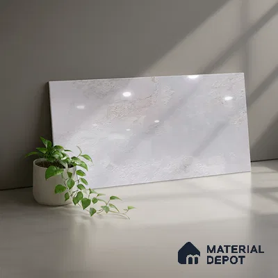 Stone Wall Tile TL 06547 Hoover Silver 2 ft x 1 ft Ceramic Glossy Finish - 8 mm | Suitable for Living Room, Kitchen & Bathroom (Sample)