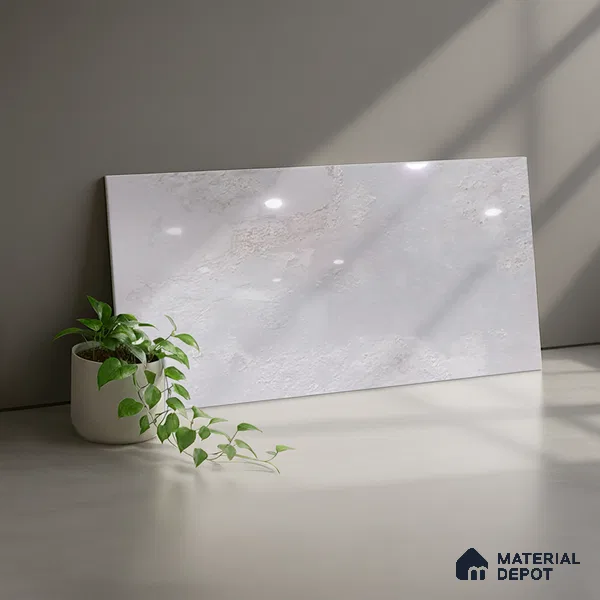 Stone Wall Tile TL 06547 Hoover Silver 2 ft x 1 ft Ceramic Glossy Finish - 8 mm | Suitable for Living Room, Kitchen & Bathroom (Sample)