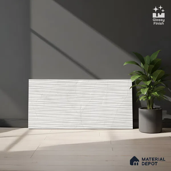 Highlighter Wall Tile TL 06558 Etania Silver Waves 2 ft x 1 ft Ceramic Glossy Finish - 8 mm | Suitable for Living Room, Kitchen & Bathroom (Sample)