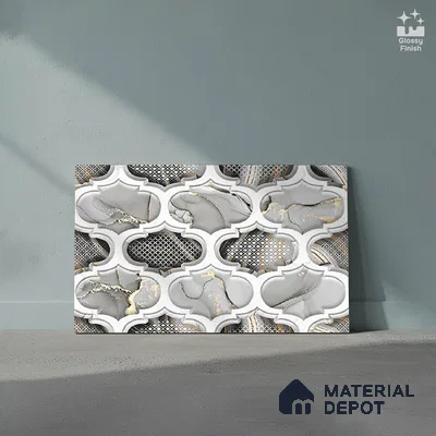 TL 01915 B Grey & Black Highlighter 2 18 x 12 inch Glossy Finish Ceramic Wall Tile - 6 mm