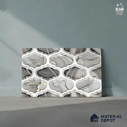 TL 01915 B Grey & Black Highlighter 2 18 x 12 inch Glossy Finish Ceramic Wall Tile - 6 mm