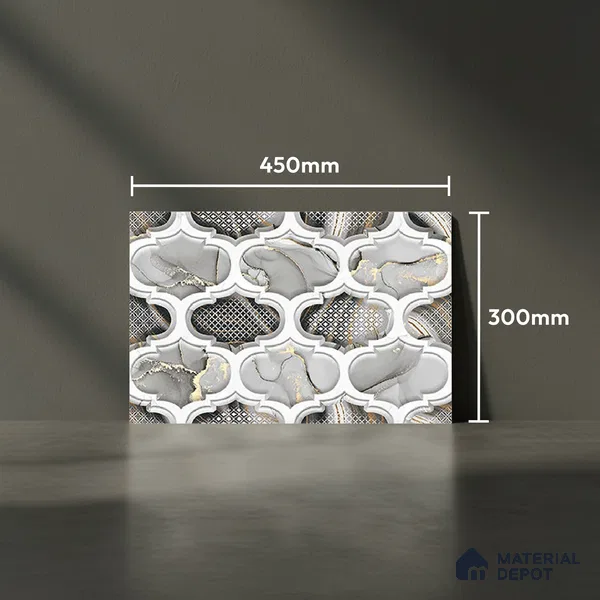 TL 01915 B Grey & Black Highlighter 2 18 x 12 inch Glossy Finish Ceramic Wall Tile - 6 mm