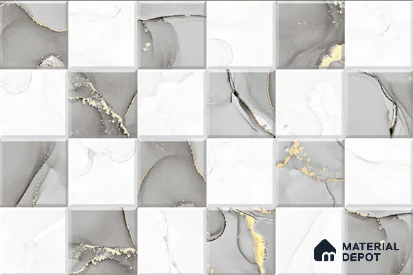 TL 01915 A Silver & White Highlighter 1 18 x 12 inch Glossy Finish Ceramic Wall Tile - 6 mm