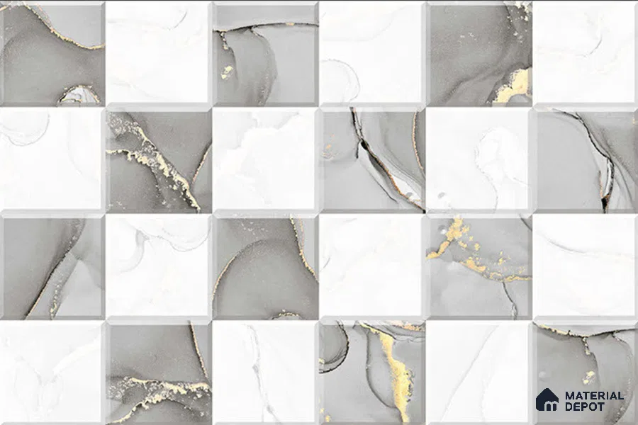 TL 01915 A Silver & White Highlighter 1 18 x 12 inch Glossy Finish Ceramic Wall Tile - 6 mm
