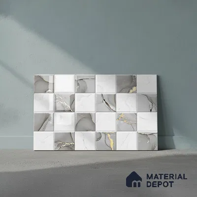 TL 01915 A Silver & White Highlighter 1 18 x 12 inch Glossy Finish Ceramic Wall Tile - 6 mm