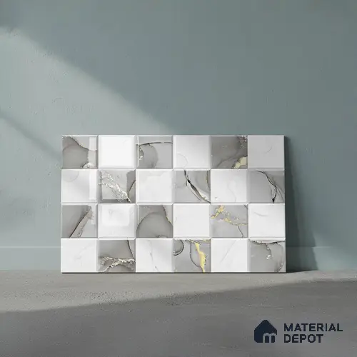 TL 01915 A Silver & White Highlighter 1 18 x 12 inch Glossy Finish Ceramic Wall Tile - 6 mm