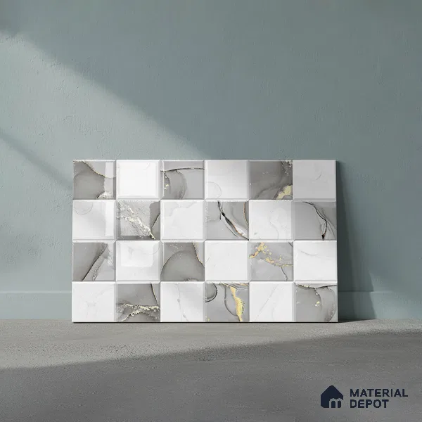 TL 01915 A Silver & White Highlighter 1 18 x 12 inch Glossy Finish Ceramic Wall Tile - 6 mm