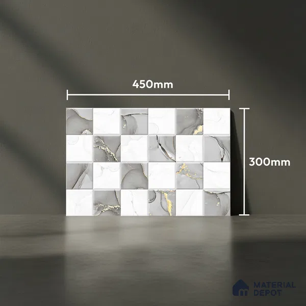 TL 01915 A Silver & White Highlighter 1 18 x 12 inch Glossy Finish Ceramic Wall Tile - 6 mm