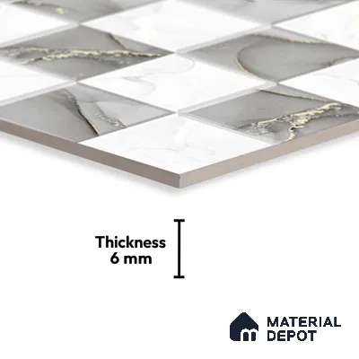 TL 01915 A Silver & White Highlighter 1 18 x 12 inch Glossy Finish Ceramic Wall Tile - 6 mm