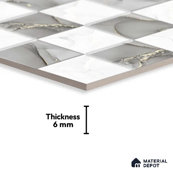TL 01915 A Silver & White Highlighter 1 18 x 12 inch Glossy Finish Ceramic Wall Tile - 6 mm