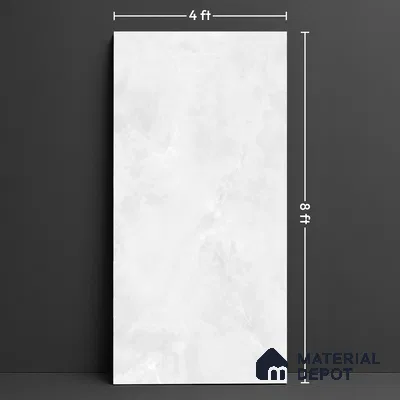 Marble Look Wall & Floor Tile TL 05836 Mountain White 8 ft x 4 ft High Gloss Finish Vitrified Large Format Tile - 9 mm | Suitable for Living Room, Bedroom, Office | Adhesive and Spacers Must be Used During Installation