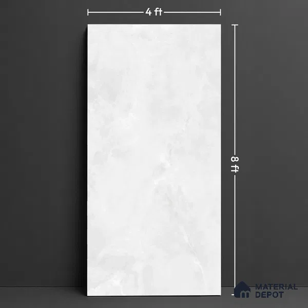 Marble Look Wall & Floor Tile TL 05836 Mountain White 8 ft x 4 ft High Gloss Finish Vitrified Large Format Tile - 9 mm | Suitable for Living Room, Bedroom, Office | Adhesive and Spacers Must be Used During Installation