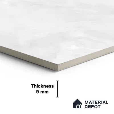 Marble Look Wall & Floor Tile TL 05836 Mountain White 8 ft x 4 ft High Gloss Finish Vitrified Large Format Tile - 9 mm | Suitable for Living Room, Bedroom, Office | Adhesive and Spacers Must be Used During Installation