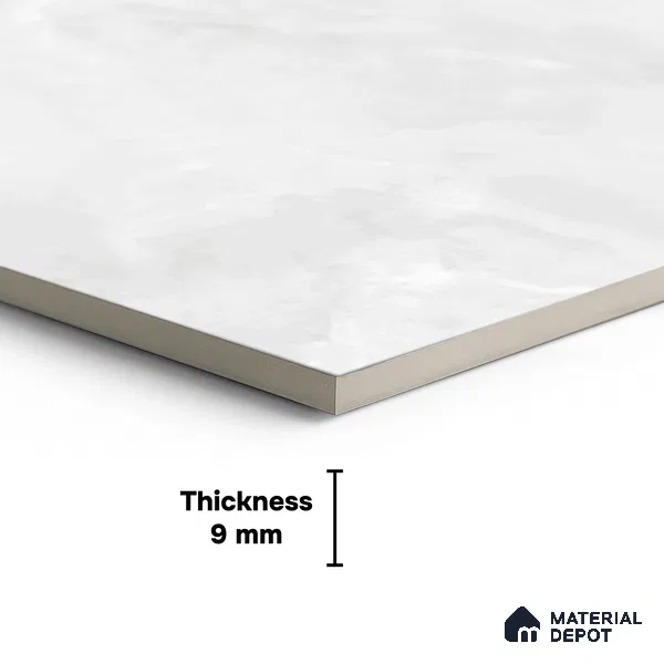 Marble Look Wall & Floor Tile TL 05836 Mountain White 8 ft x 4 ft High Gloss Finish Vitrified Large Format Tile - 9 mm | Suitable for Living Room, Bedroom, Office | Adhesive and Spacers Must be Used During Installation